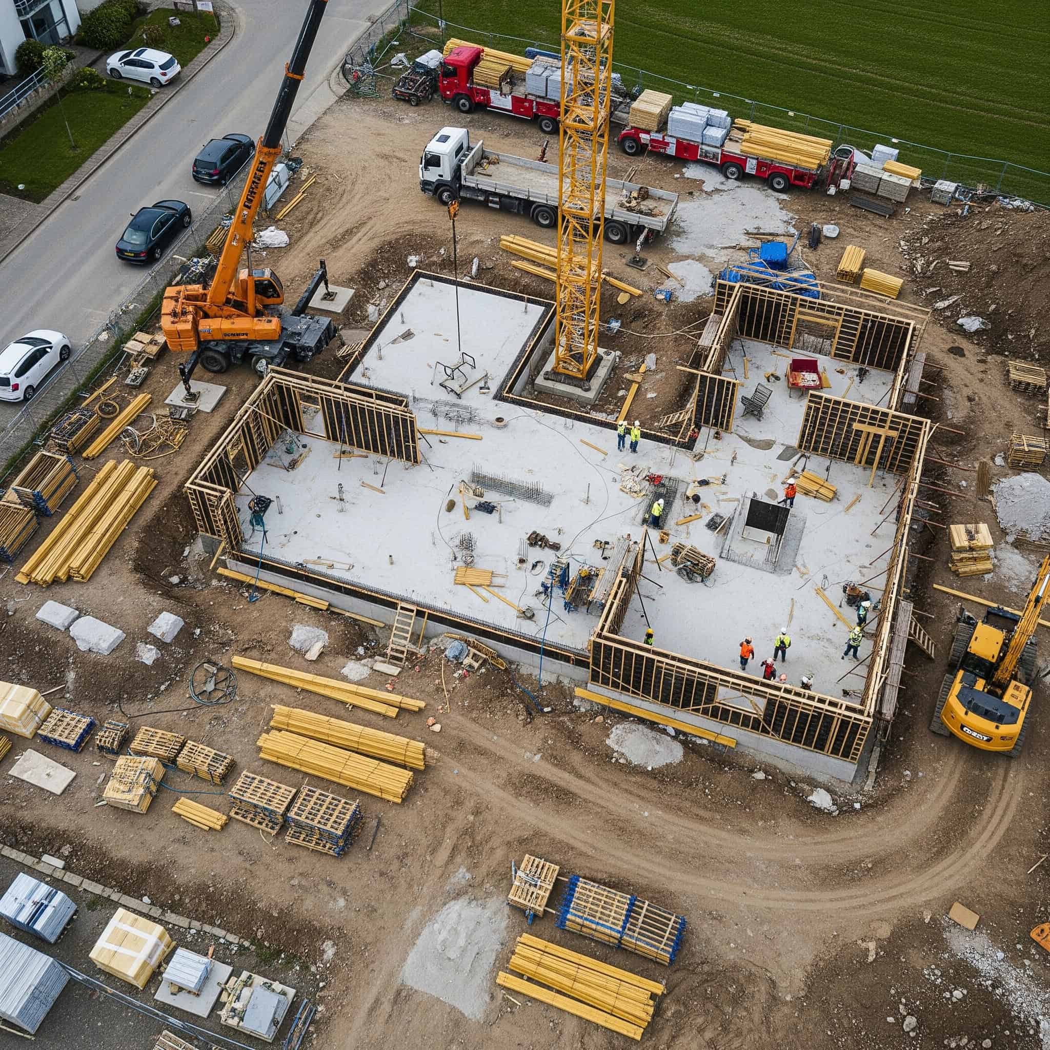 Aerial drone view for construction site tracking